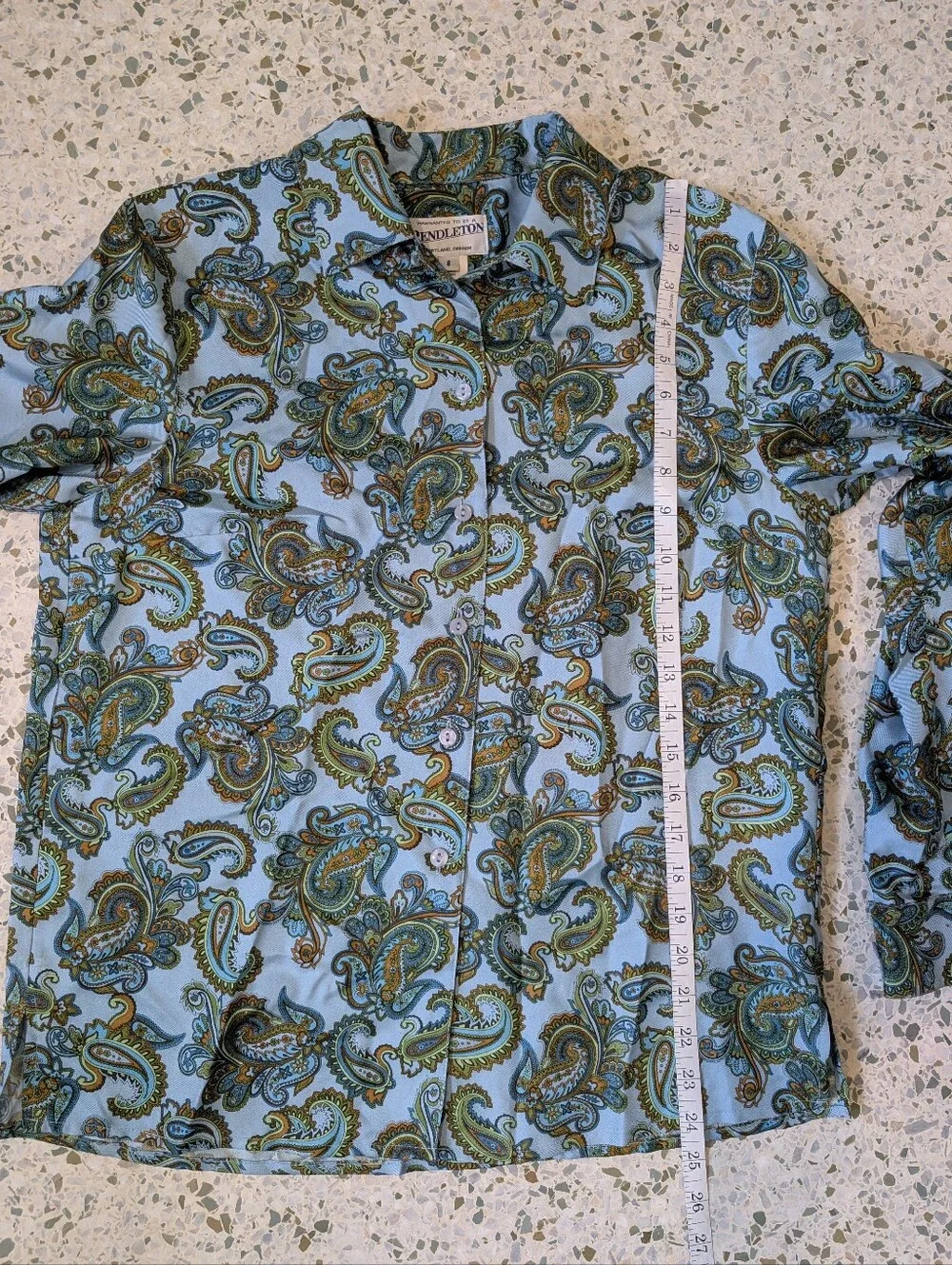 Pendleton Light Blue Silk Paisley Button Down Blouse - Picture 6 of 6